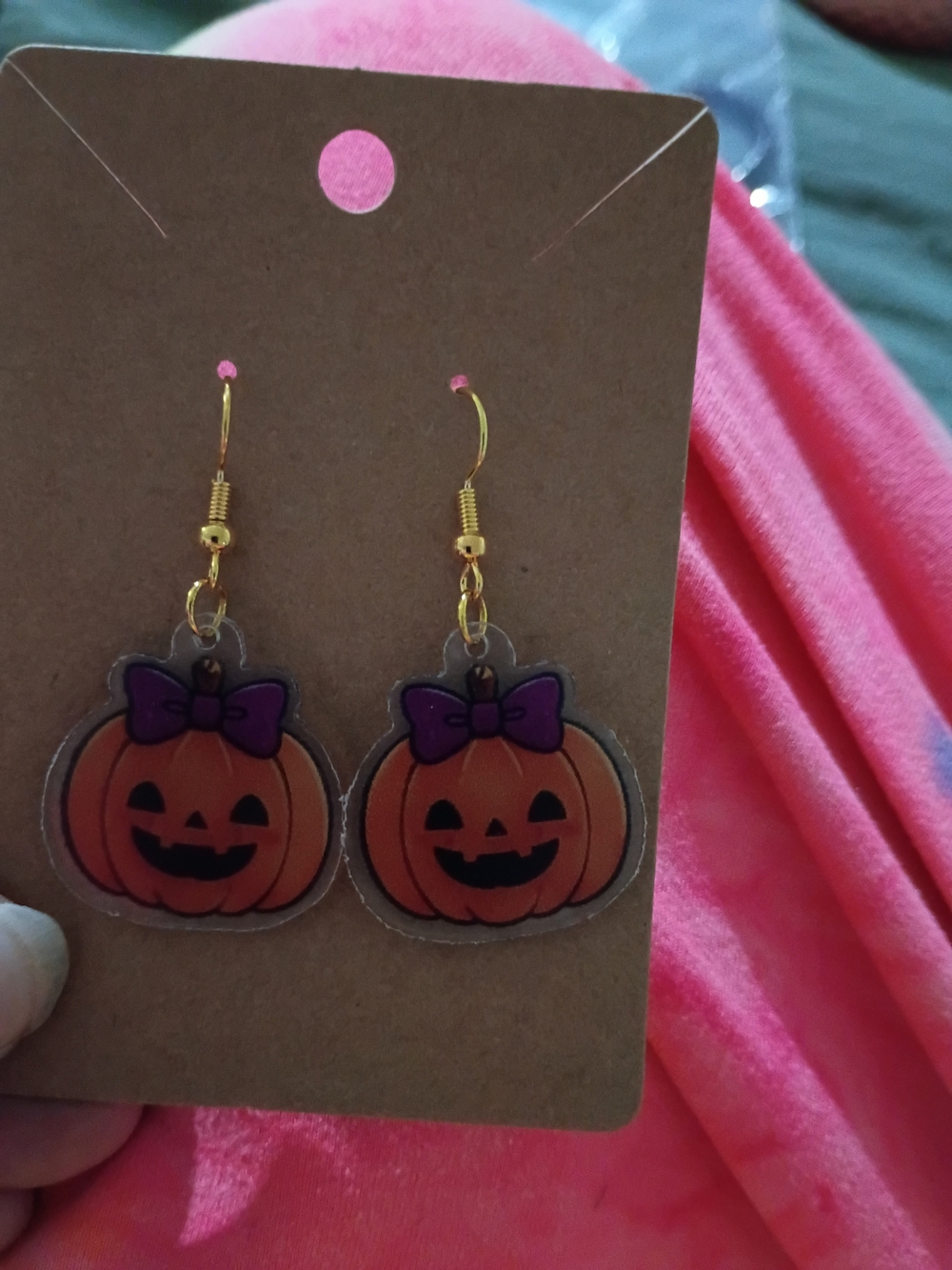 Halloween Pumpkin Bow Dangle Earrings - Kids Accessories - Orange & Purple